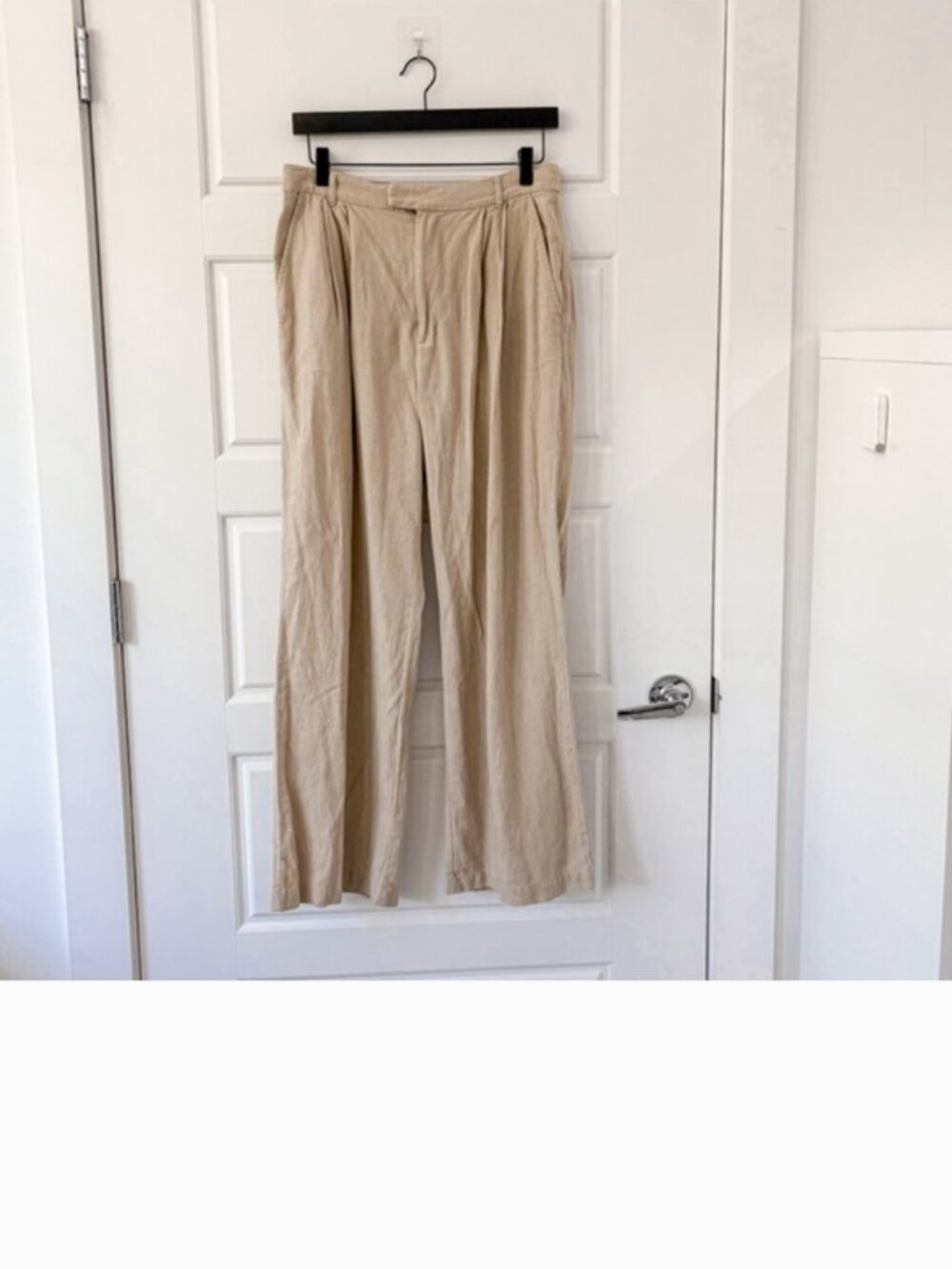 Reformation Earl Linen Pleated High Waisted Wide Leg Trouser Pants Oatmeal Beige - Picture 6 of 9